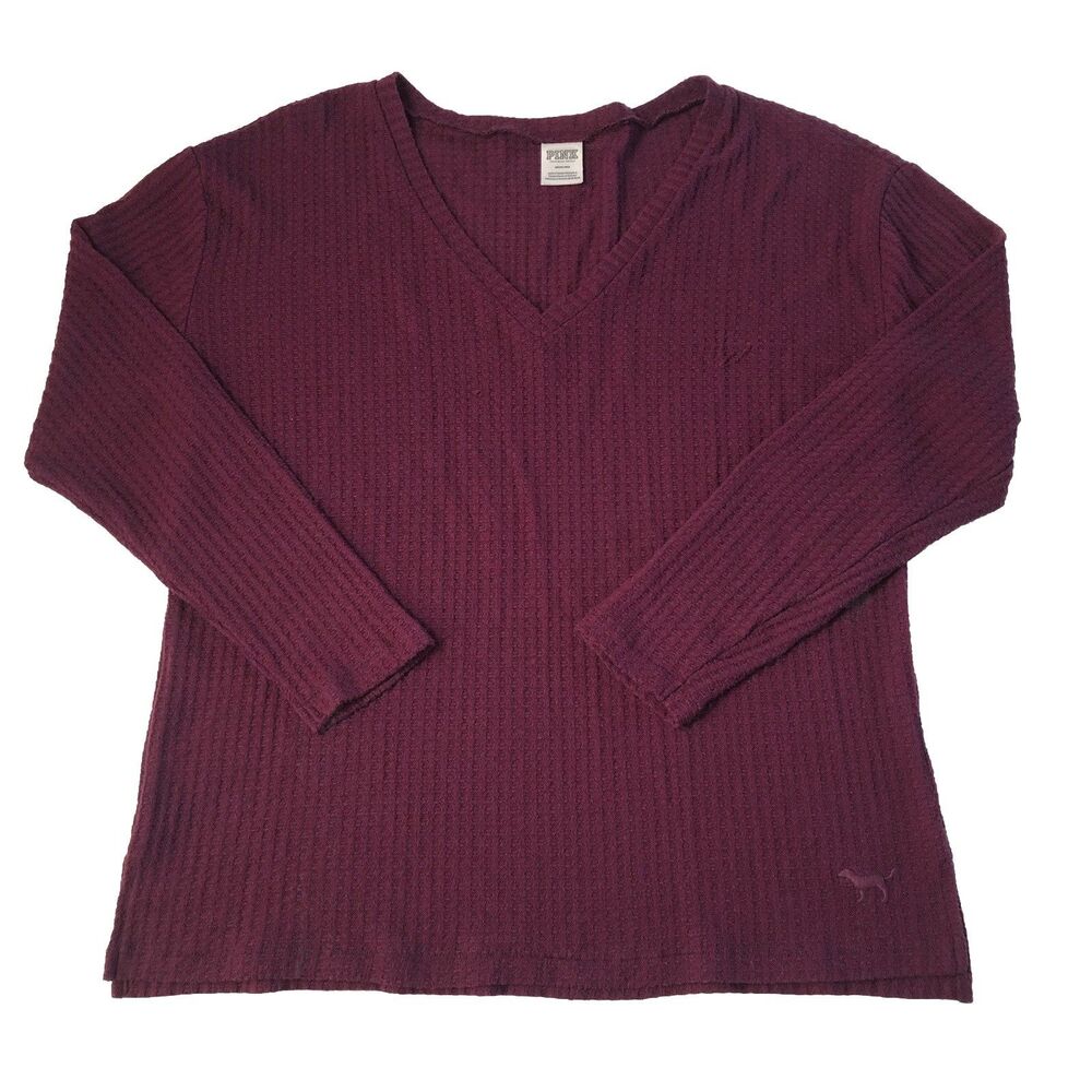 PINK Victorias Secret Women’s Oversized Waffle Knit Lounge Top Purple Medium